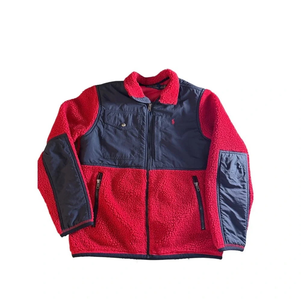 Polo Ralph Lauren Kids Red Navy Fleece Colorblock Zip Up‎ Jacket L 14 16